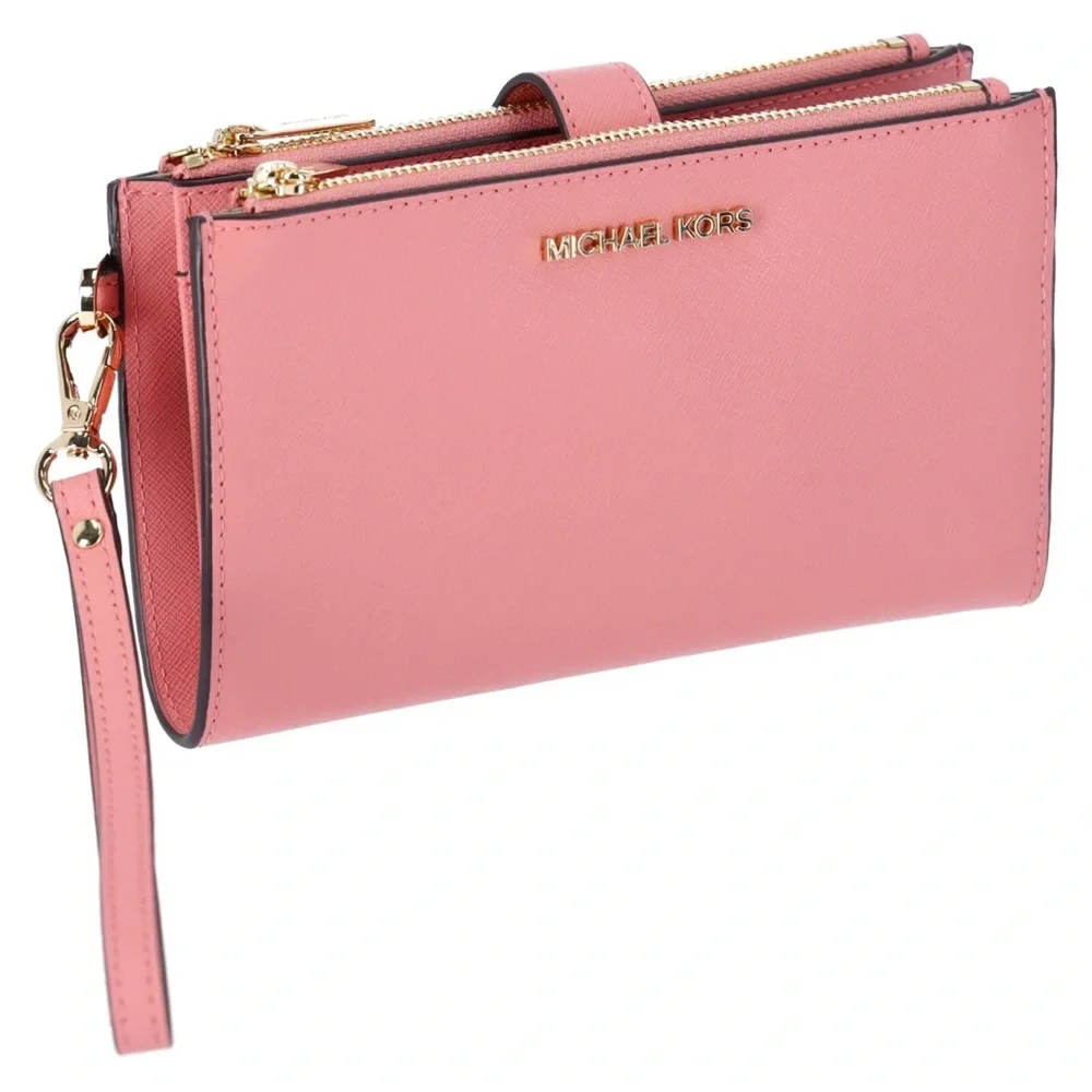 Michael Kors Jet Set Travel Large Double Zip Wristlet Phone Wallet Primrose Pink - Picture 1 of 6